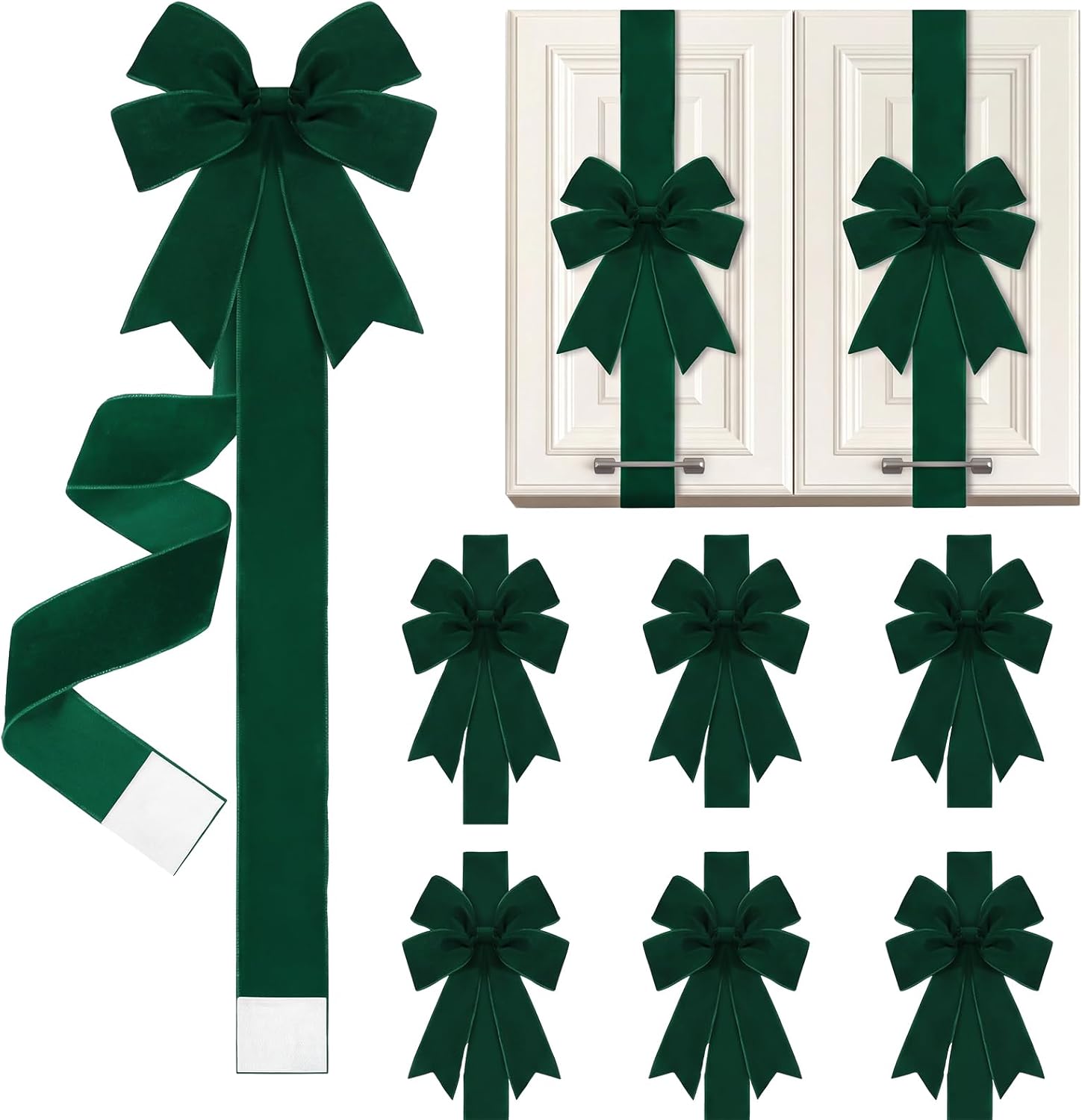 6 Pcs Burgundy Velvet Christmas Cabinet Bows Ribbons