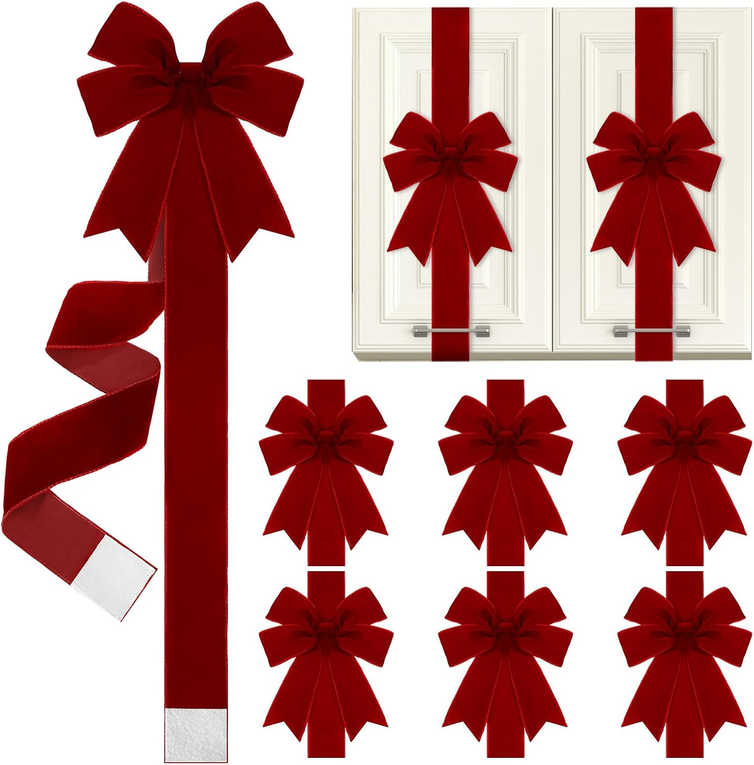 6 Pcs Burgundy Velvet Christmas Cabinet Bows Ribbons