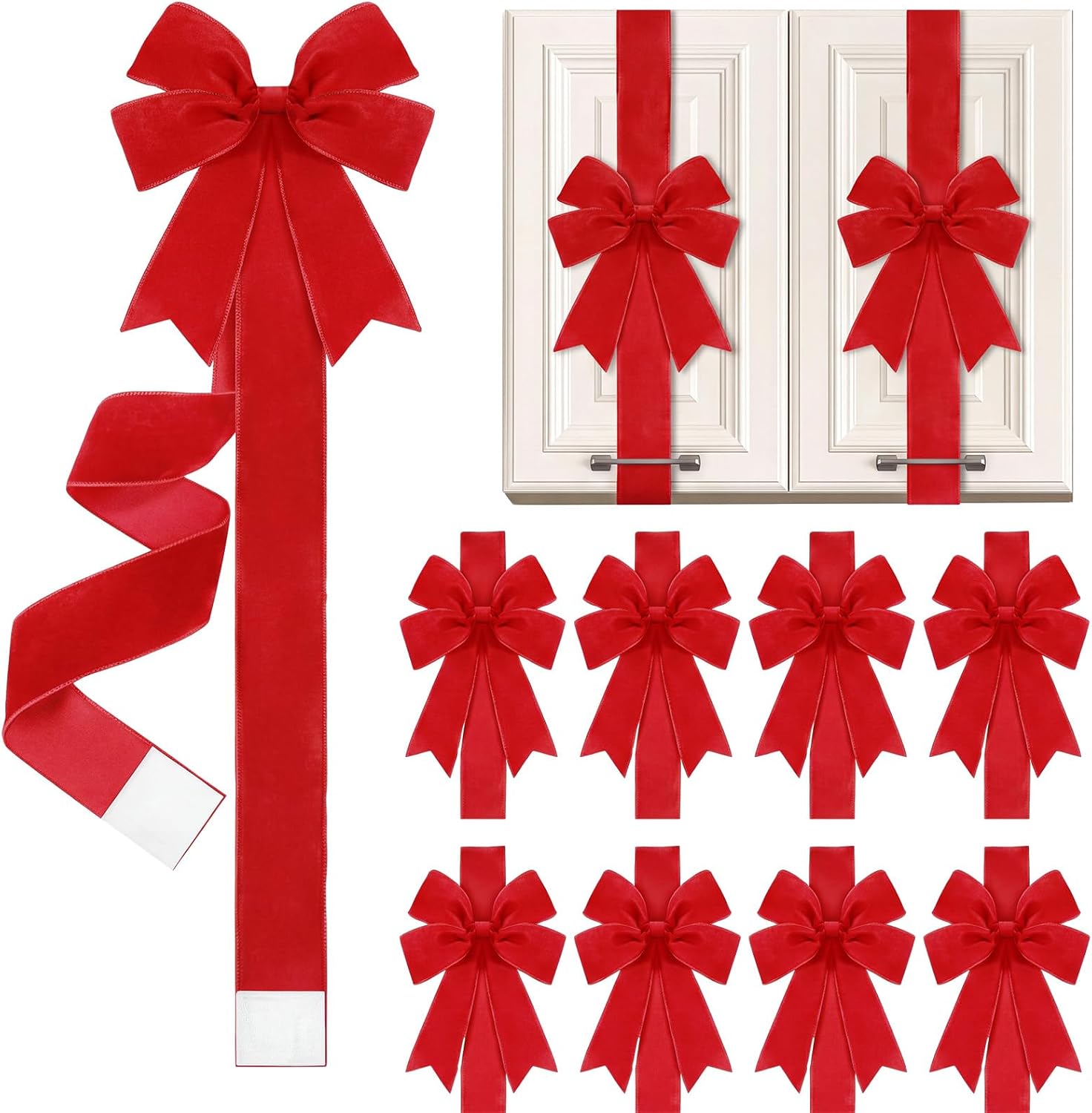 6 Pcs Burgundy Velvet Christmas Cabinet Bows Ribbons