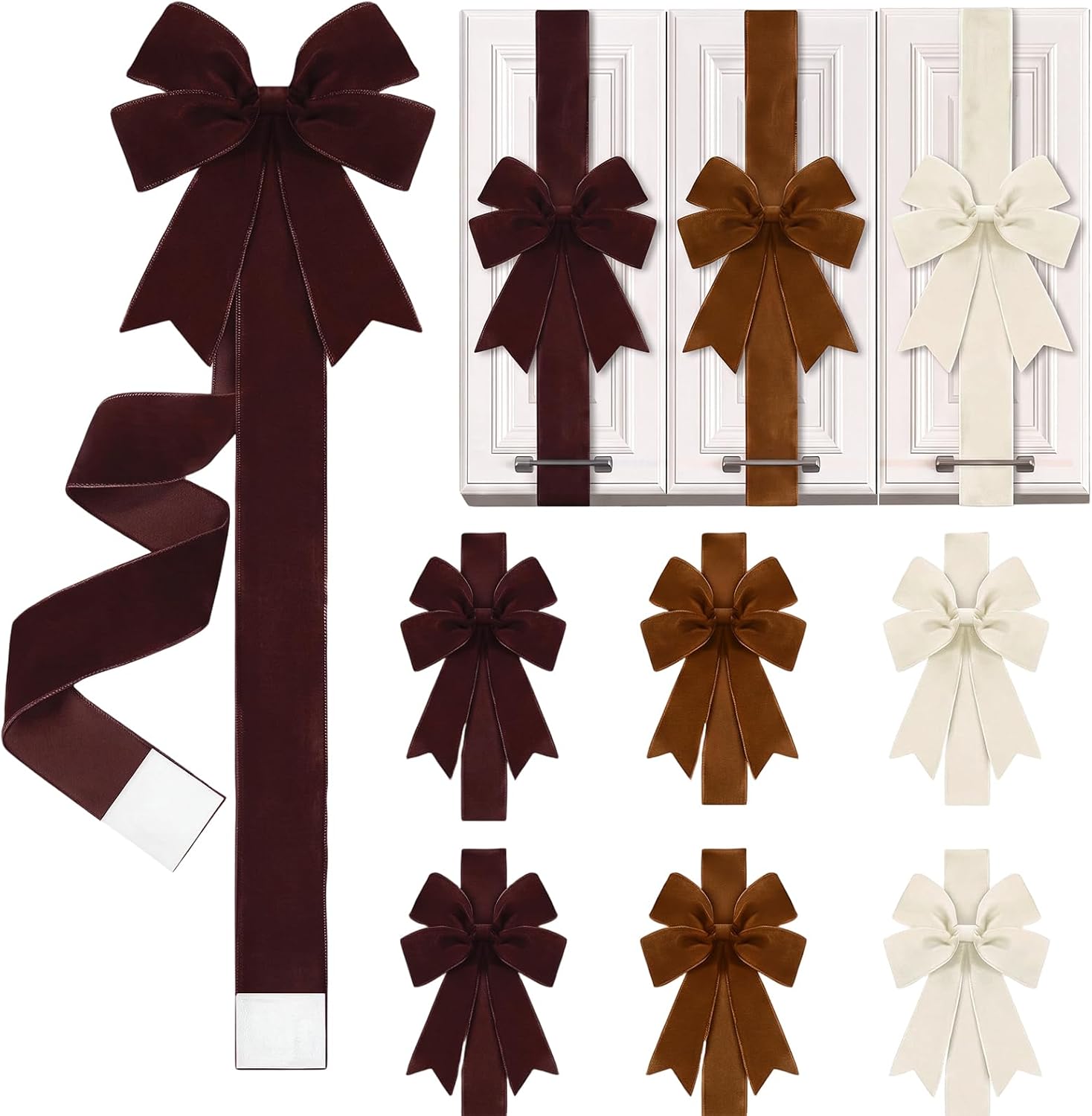 6 Pcs Burgundy Velvet Christmas Cabinet Bows Ribbons