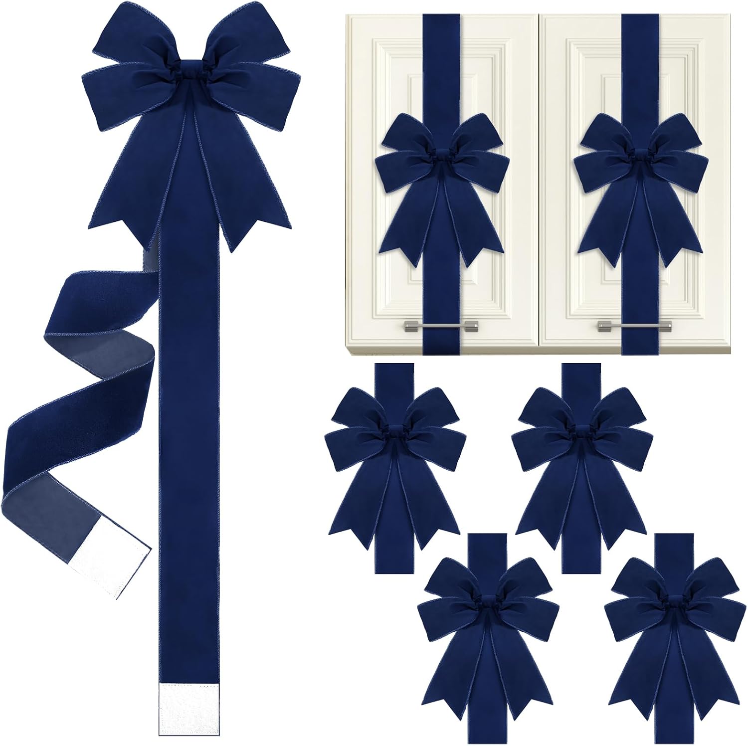 6 Pcs Burgundy Velvet Christmas Cabinet Bows Ribbons