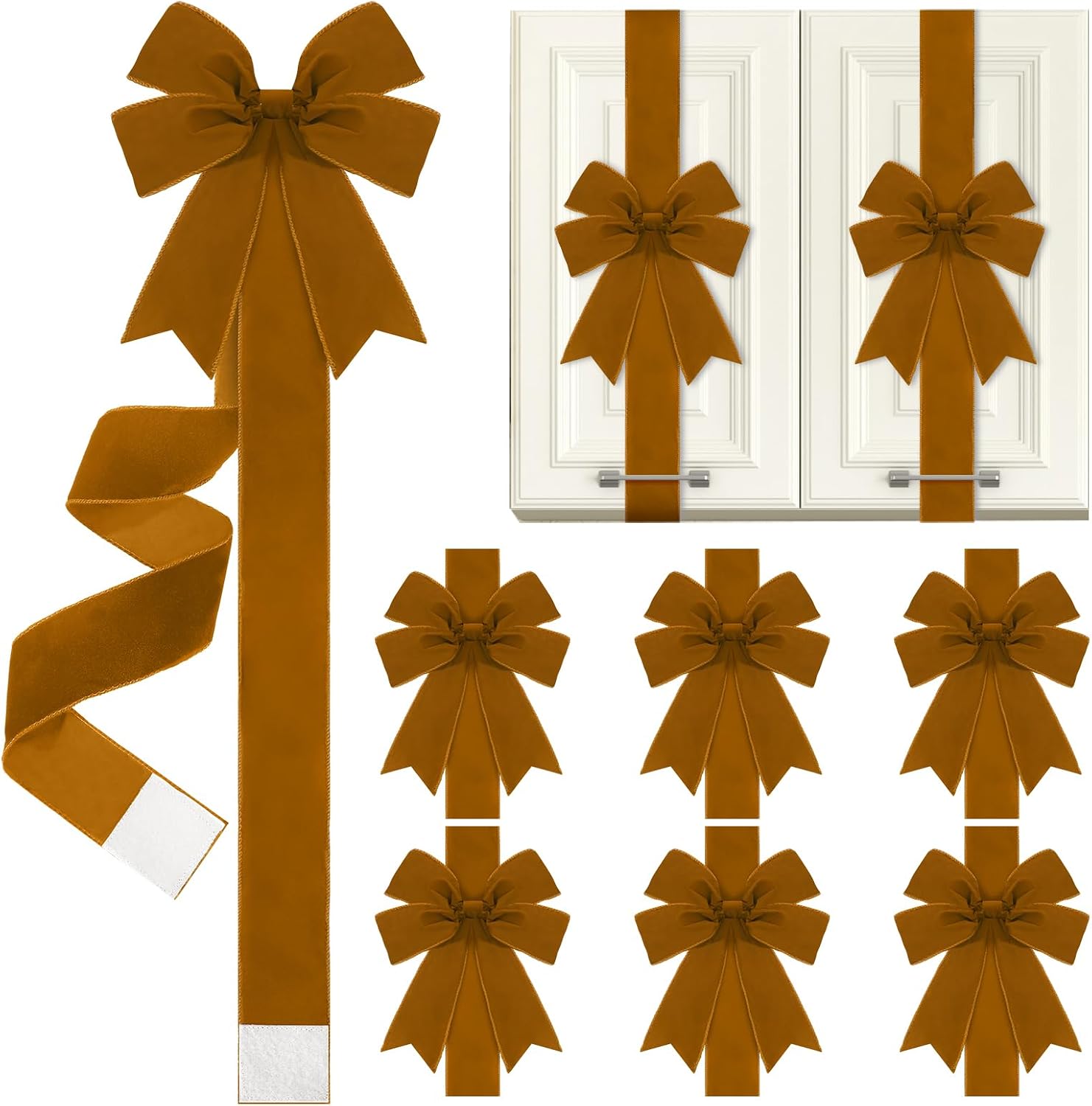 6 Pcs Burgundy Velvet Christmas Cabinet Bows Ribbons