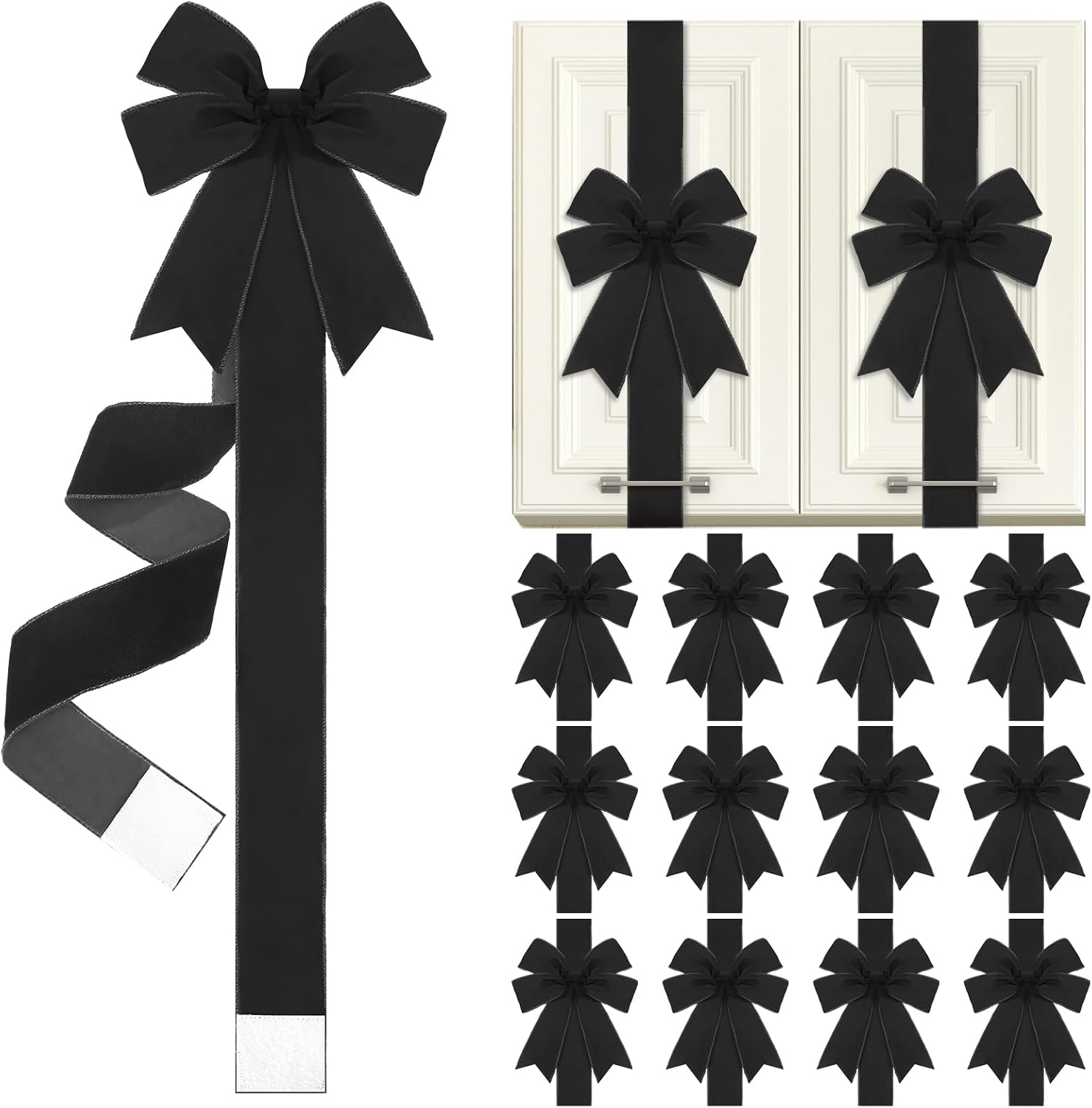 6 Pcs Burgundy Velvet Christmas Cabinet Bows Ribbons