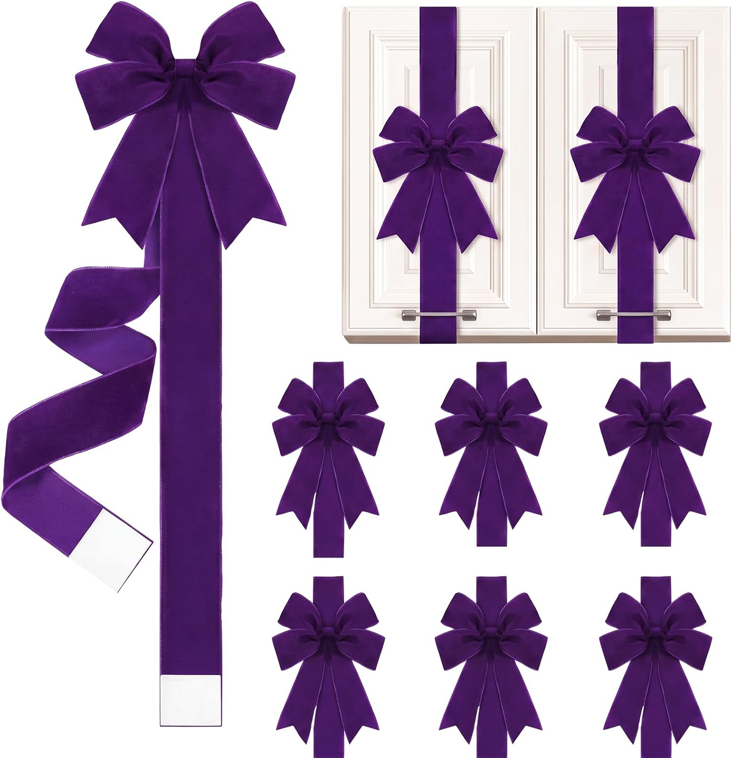 6 Pcs Burgundy Velvet Christmas Cabinet Bows Ribbons