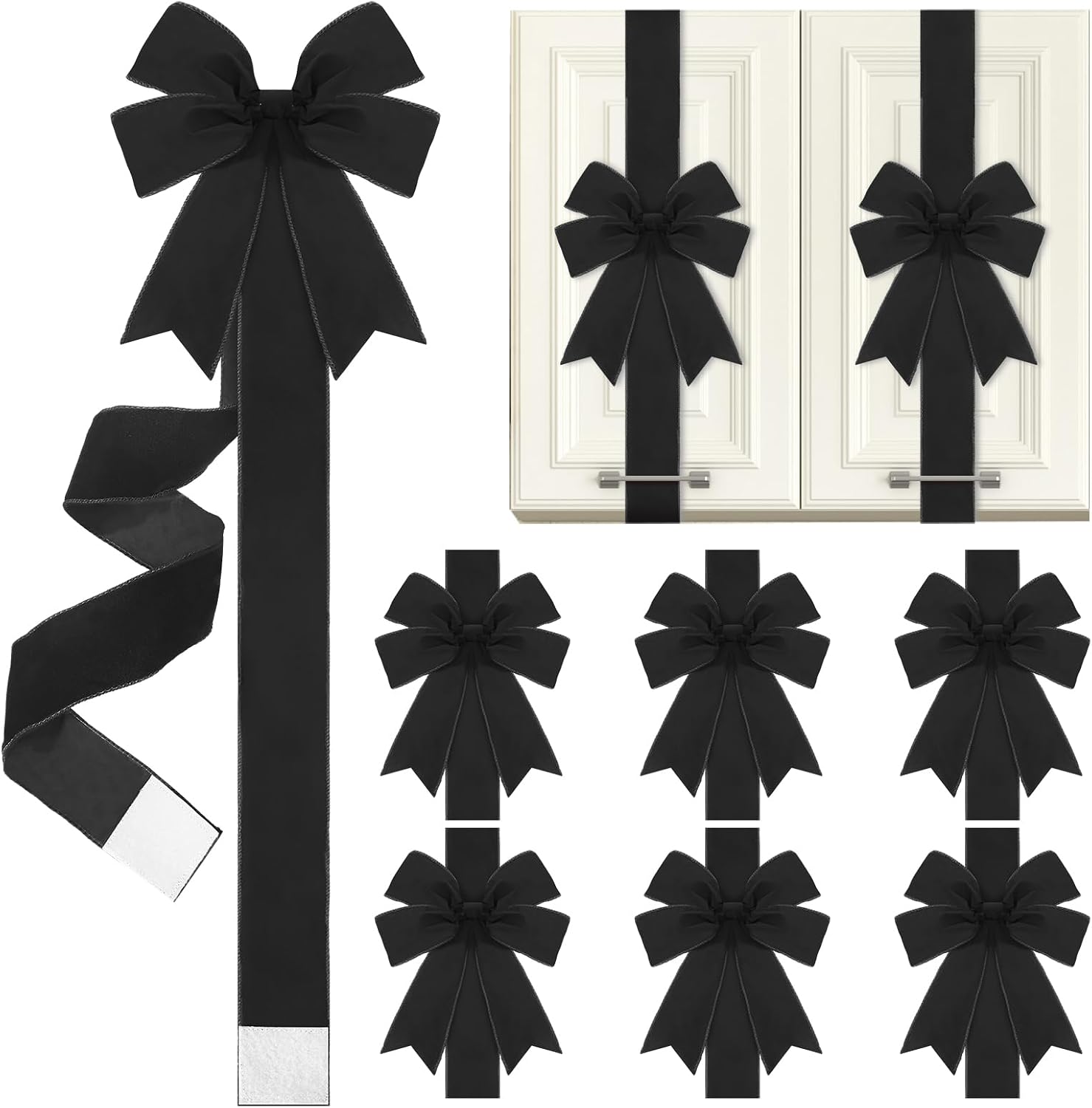 6 Pcs Burgundy Velvet Christmas Cabinet Bows Ribbons