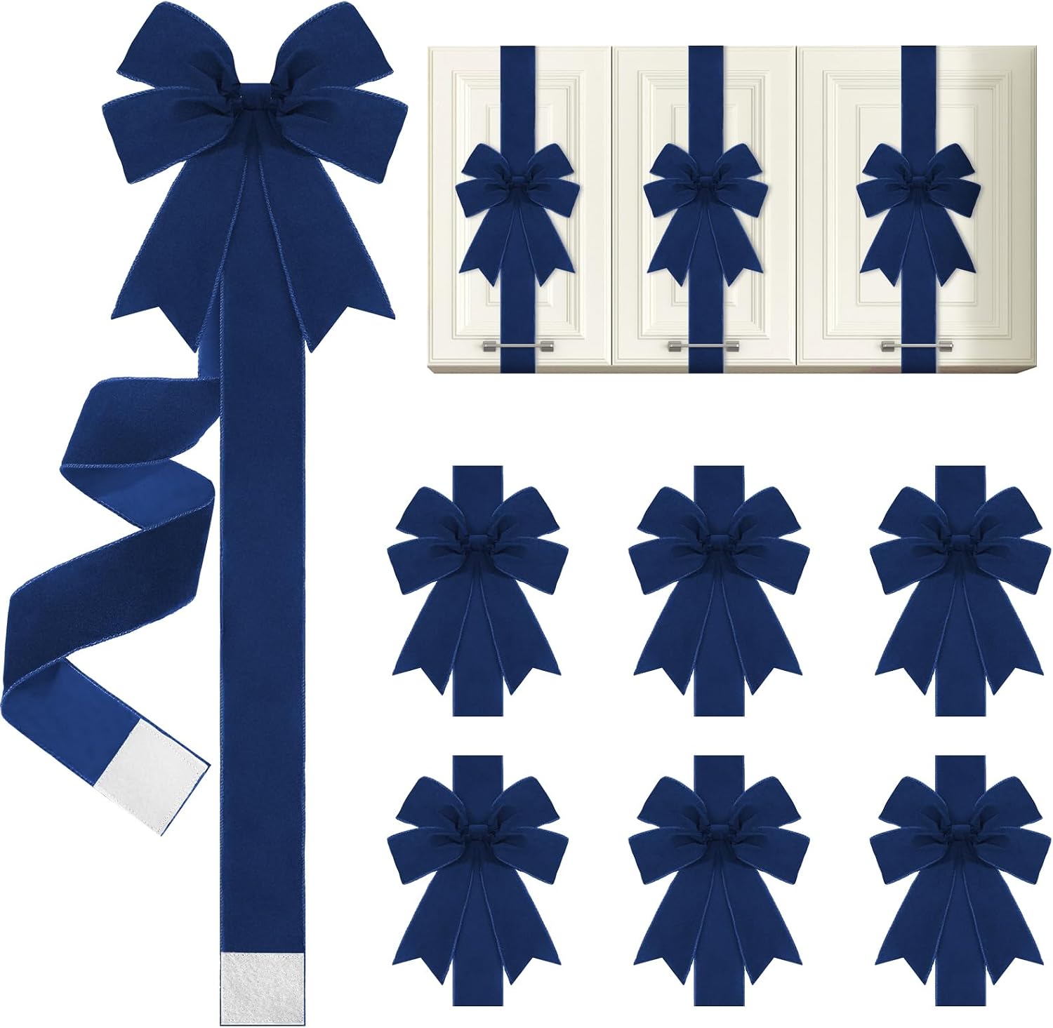 6 Pcs Burgundy Velvet Christmas Cabinet Bows Ribbons