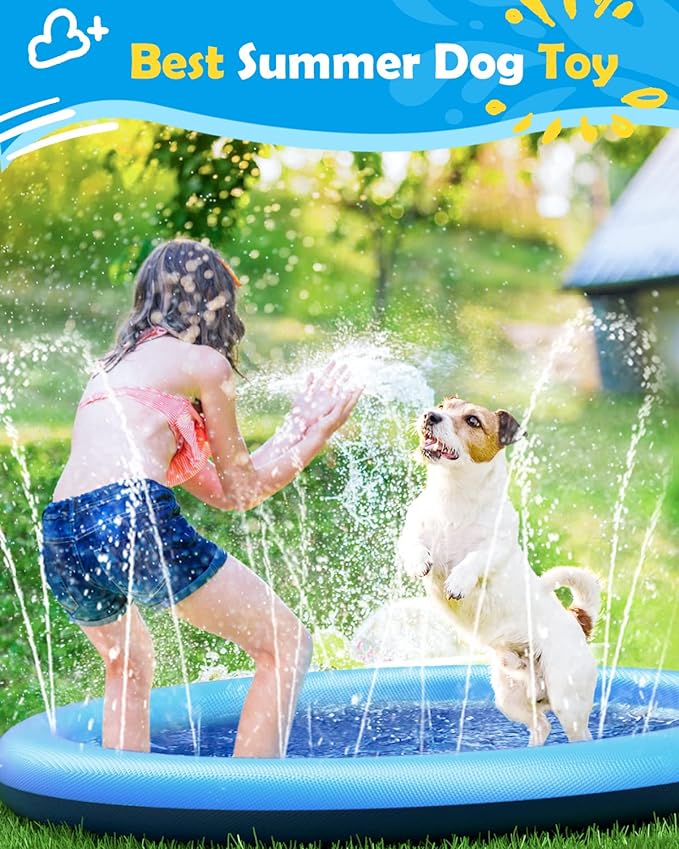 Non-slip Splash Pad for Kids and Dogs, Thickened Splash Pool Summer Outdoor Water Toys (67 Inch, Blue)