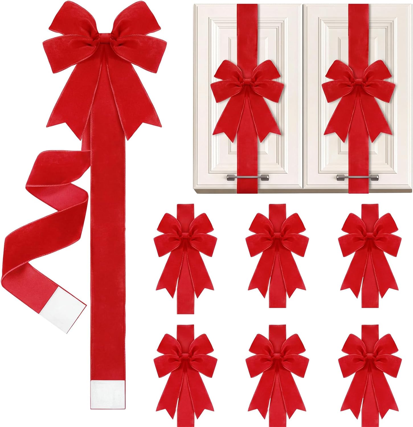 6 Pcs Burgundy Velvet Christmas Cabinet Bows Ribbons