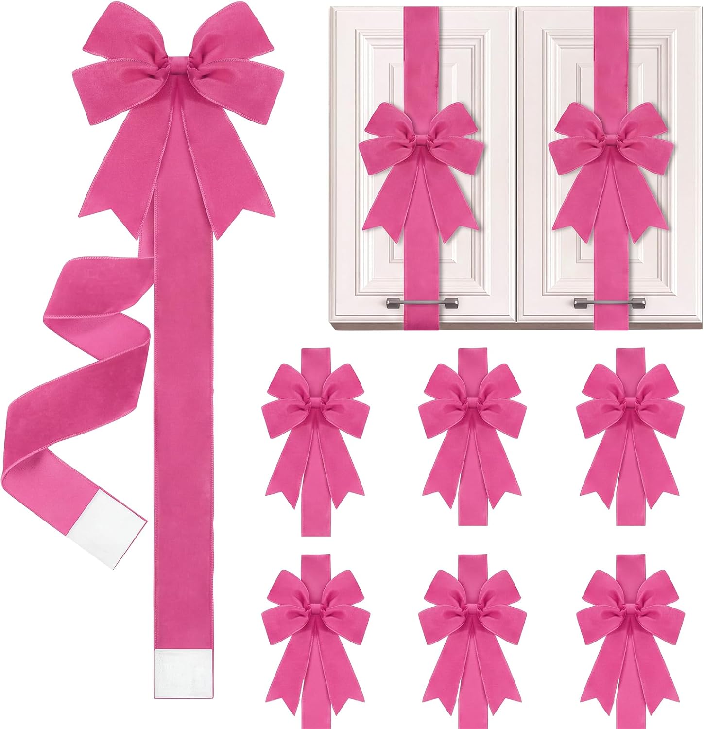 6 Pcs Burgundy Velvet Christmas Cabinet Bows Ribbons