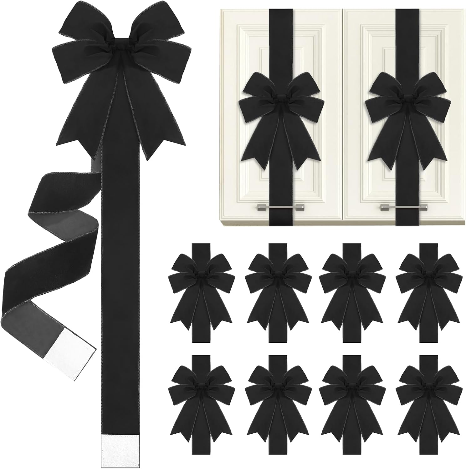 6 Pcs Burgundy Velvet Christmas Cabinet Bows Ribbons