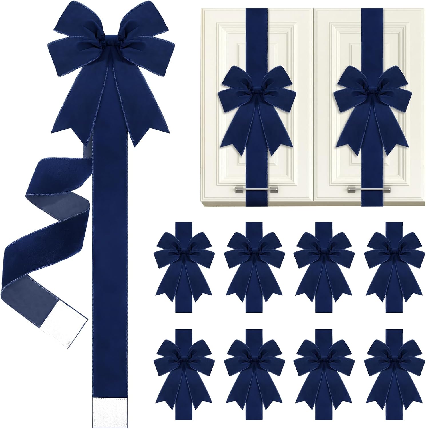 6 Pcs Burgundy Velvet Christmas Cabinet Bows Ribbons