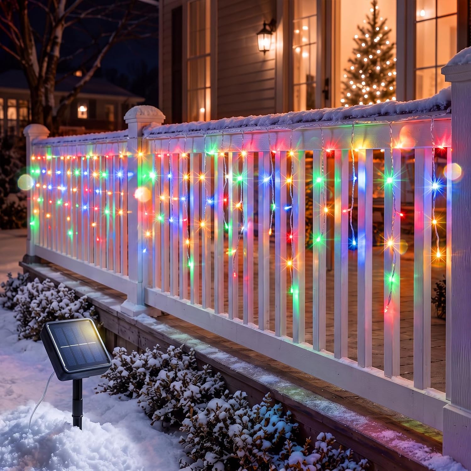 🎄2 Pcs 13ft Snowflake Christmas Net Outdoor Fence Lights, Cold White