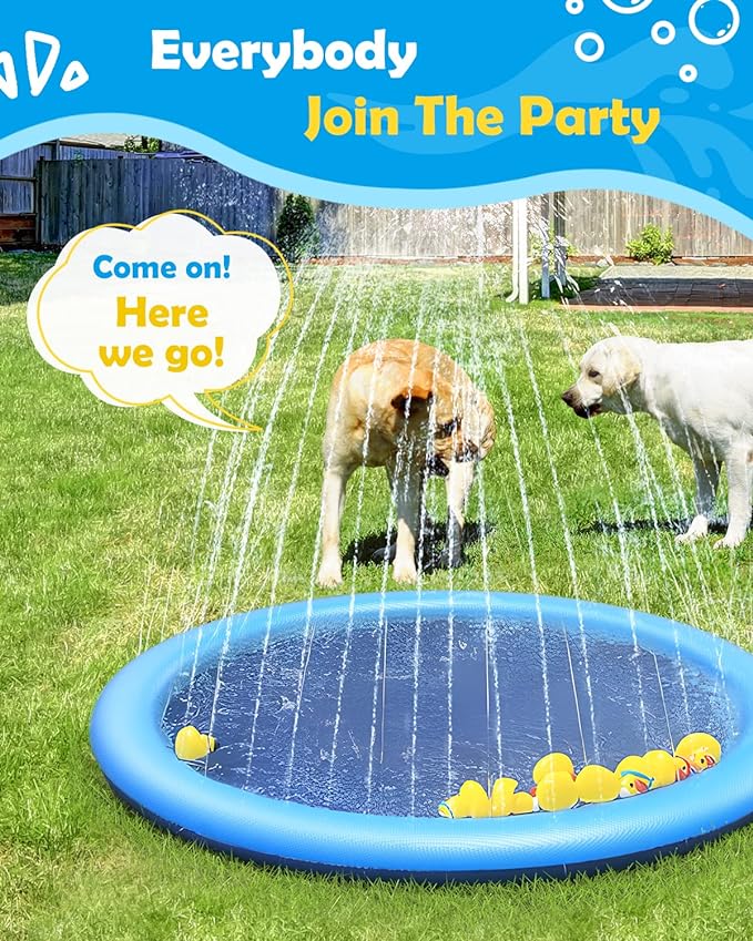 Non-slip Splash Pad for Kids and Dogs, Thickened Splash Pool Summer Outdoor Water Toys (67 Inch, Blue)