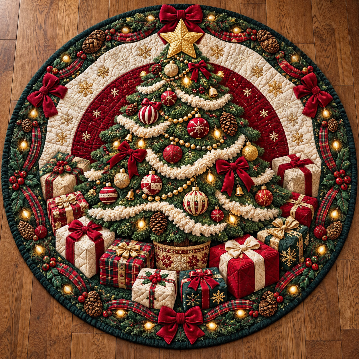 🔥HOT SALE🎄🎅3D Optical Illusion Vortex Quilted Round Christmas Rug
