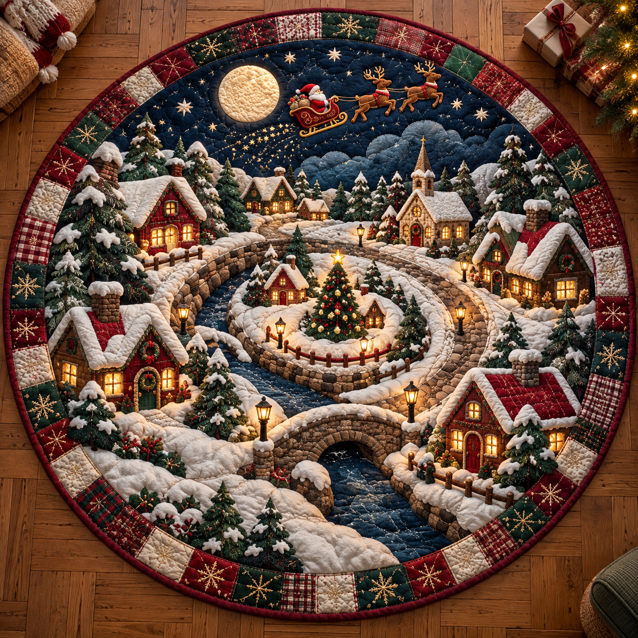 🔥HOT SALE🎄🎅3D Optical Illusion Vortex Quilted Round Christmas Rug