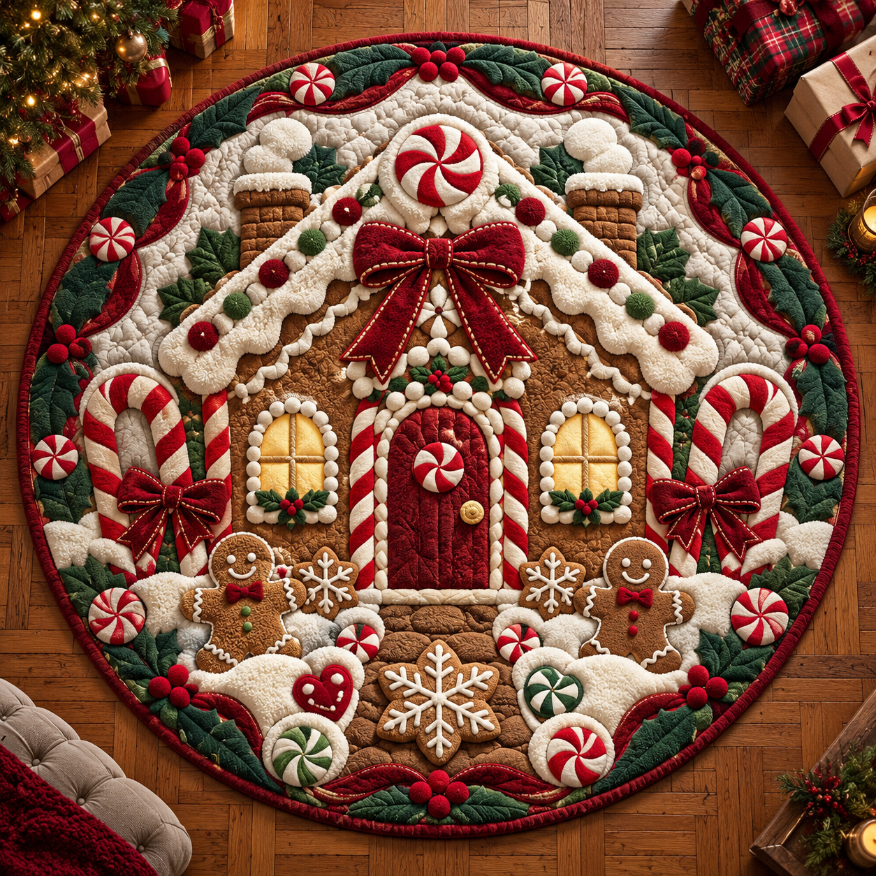 🔥HOT SALE🎄🎅3D Optical Illusion Vortex Quilted Round Christmas Rug