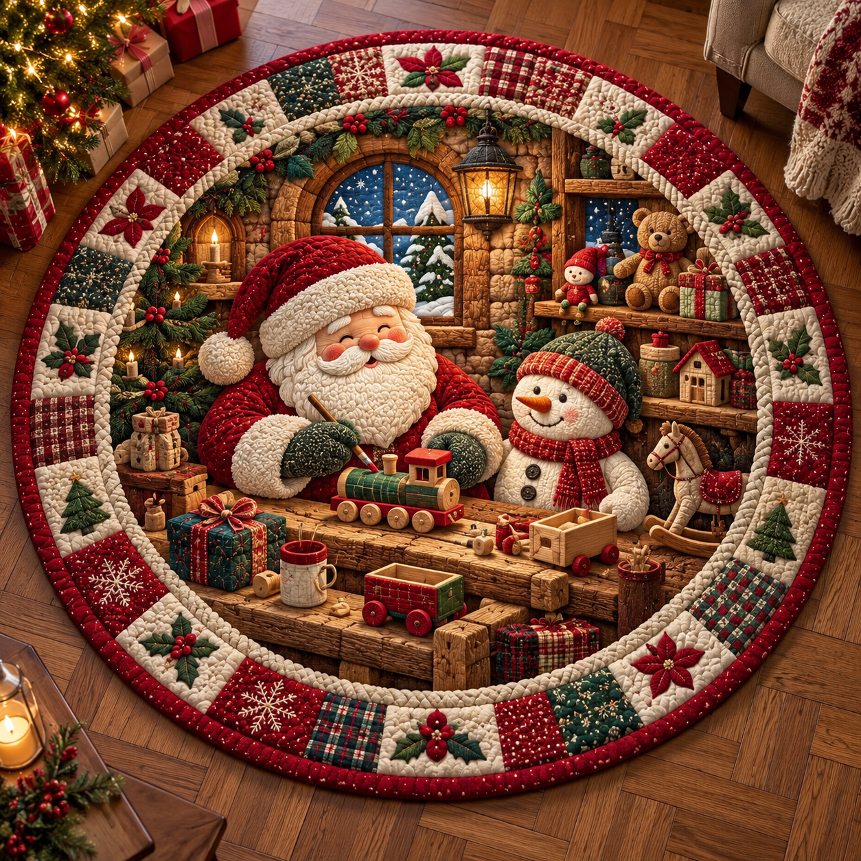 🔥HOT SALE🎄🎅3D Optical Illusion Vortex Quilted Round Christmas Rug