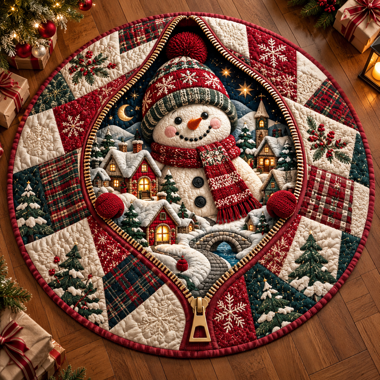 🔥HOT SALE🎄🎅3D Optical Illusion Vortex Quilted Round Christmas Rug