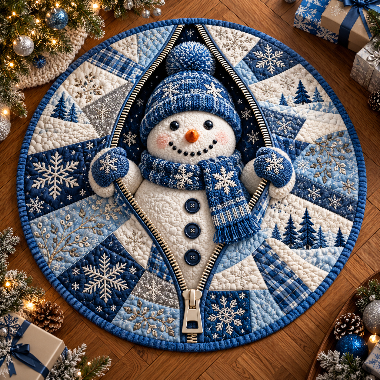 🔥HOT SALE🎄🎅3D Optical Illusion Vortex Quilted Round Christmas Rug