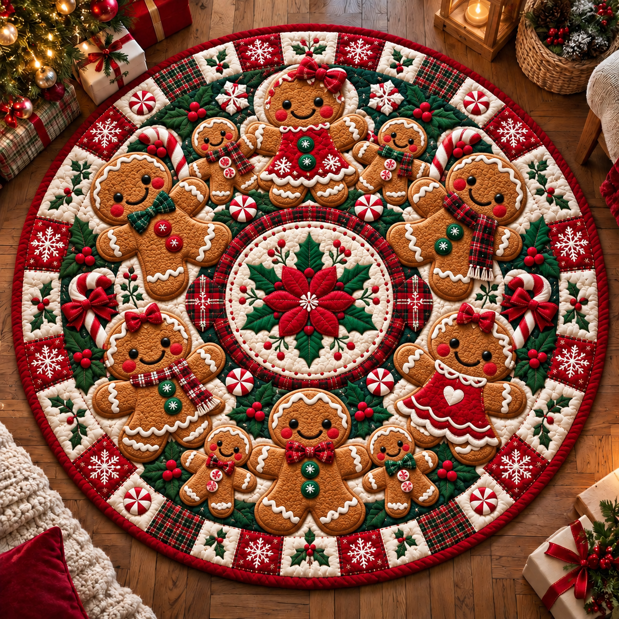 🔥HOT SALE🎄🎅3D Optical Illusion Vortex Quilted Round Christmas Rug