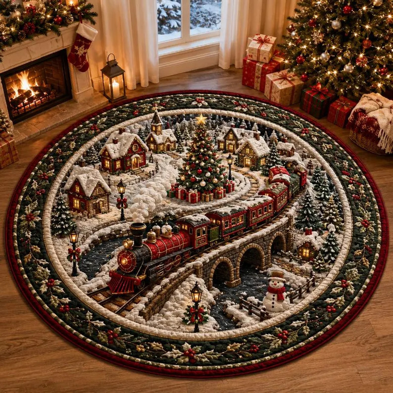 🔥HOT SALE🎄🎅3D Optical Illusion Vortex Quilted Round Christmas Rug