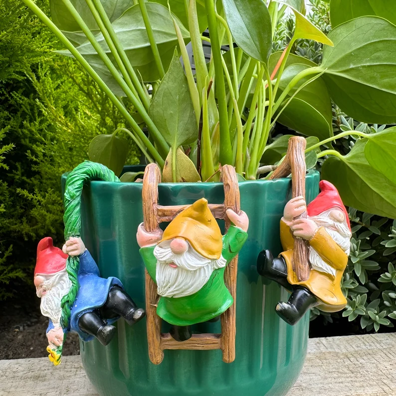 3pcs Gnome Flowerpot Hugger Set | Resin Art | Hand Painted Art