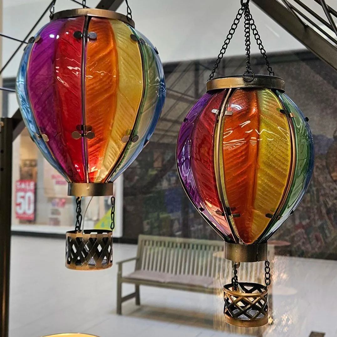 Hot Air Balloon Hanging Solar Lantern Large - Rainbow