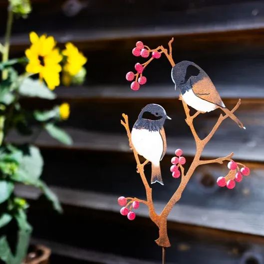 Chickadees and Berries - Stake | Hand Painted