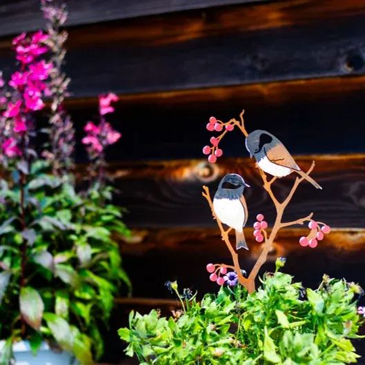 Chickadees and Berries - Stake | Hand Painted