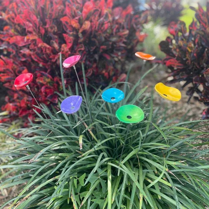 Rainbow Poppy Flower Plant Stakes, Poppy Flower Pot Cluster