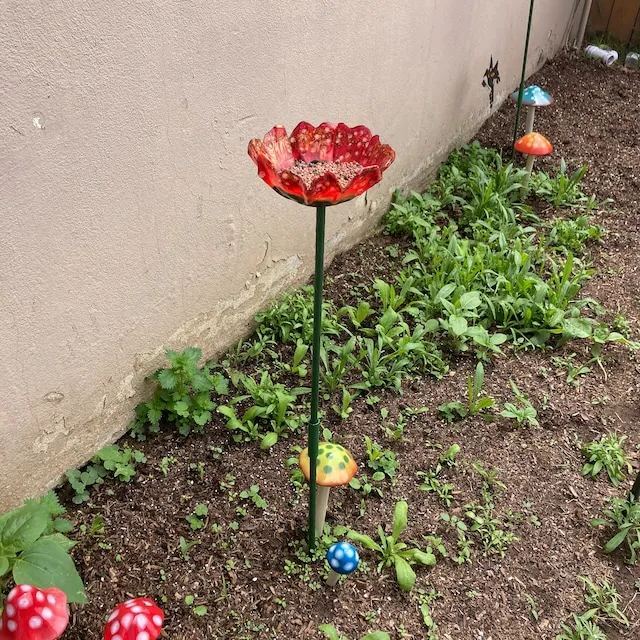 Bird feeder, seed container, resin pedestal flower, small bird bee bath, butterfly puddler, garden art, pet grave memorial, hand made