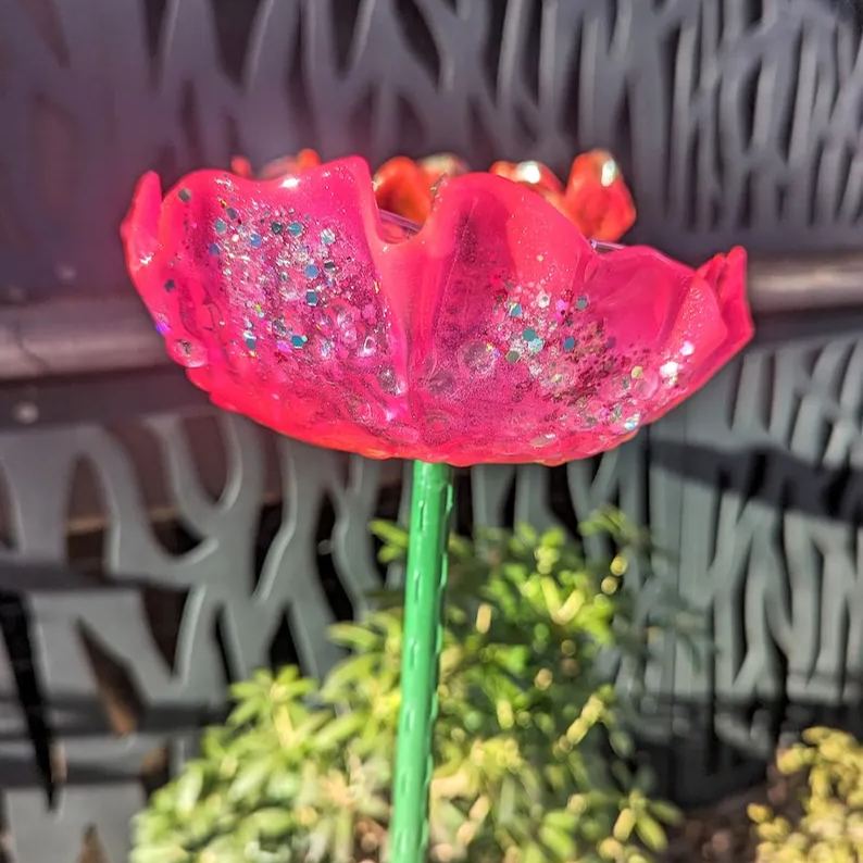 Bird feeder, seed container, resin pedestal flower, small bird bee bath, butterfly puddler, garden art, pet grave memorial, hand made