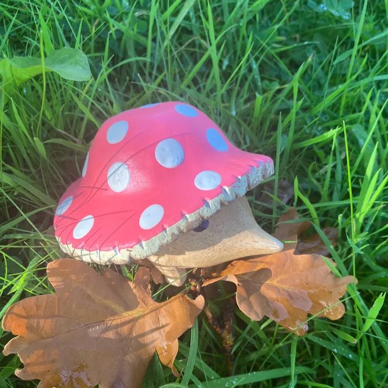 Handmade Toxic Mushroom Hedgehog Garden Decoration | Hand Painted Art