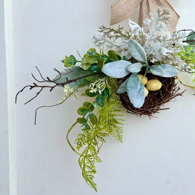 BEST SELLER Bird Nest Wreath, Mothers Day Gift, Spring Wreath, Front Door Decor, Summer Hanger, Egg Wildflower Swag, GIFT