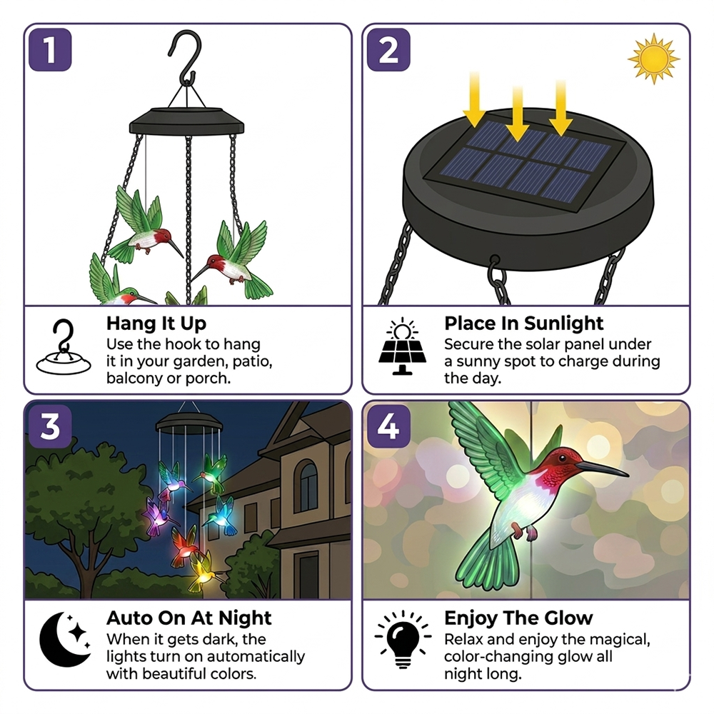 Hummingbird Wind Chime Solar Lights