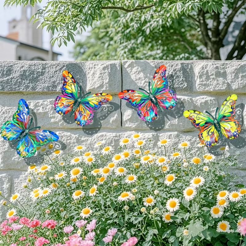 Artisan Metal Butterfly Wall Hangings 🎨 | 4-Piece Outdoor Garden Art 🧷
