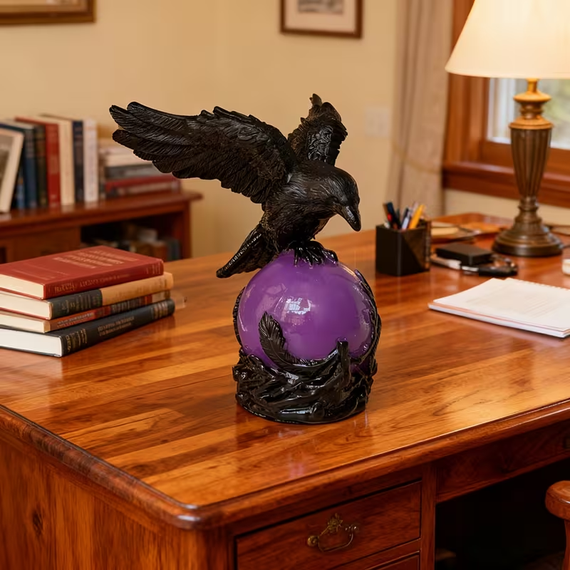 Last Day Up To 70% Off 🖤 Gothic LED Lamp, Mysterious Hollow Raven Sculpture With Glowing Orb, 3D Moonlight Lantern Decor For Gothic & Halloween Lovers
