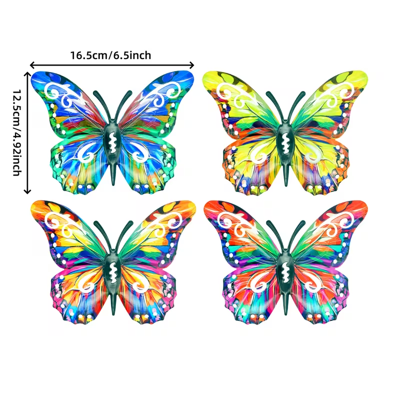 Artisan Metal Butterfly Wall Hangings 🎨 | 4-Piece Outdoor Garden Art 🧷