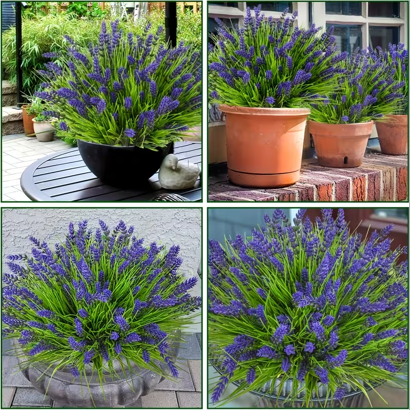 Artificial Lavender Bouquet (6 Stems) - Fade Resistant Greenery for Garden, Porch & Home