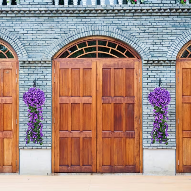 2-Pack Realistic Artificial Violet Hanging Flower Vines | Lifelike Trailing Garland for Wedding & Garden