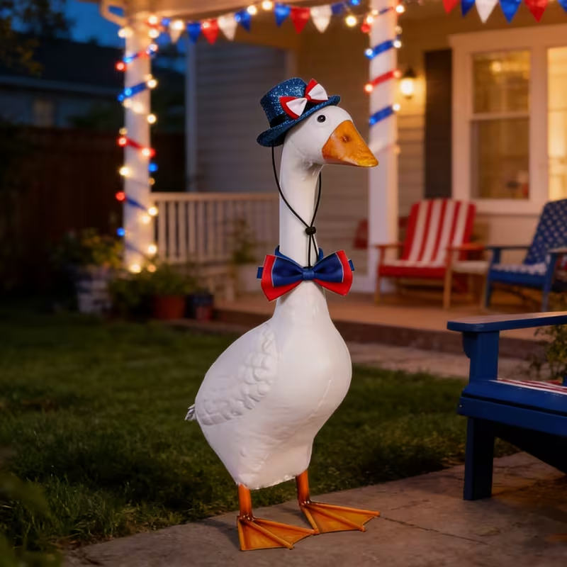 Last Day Up To 70% Off - 3PCS Stars & Stripes Tutu Skirt & Mini Hat Set | 4th of July Lawn Goose Outfit for 23 Inch Porch Goose Statue