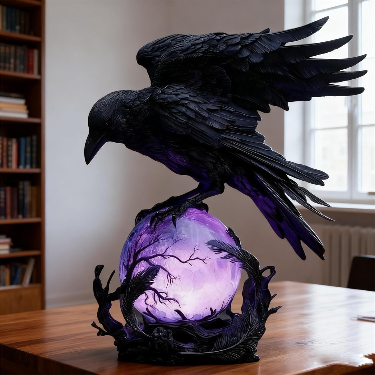 Last Day Up To 70% Off 🖤 Gothic LED Lamp, Mysterious Hollow Raven Sculpture With Glowing Orb, 3D Moonlight Lantern Decor For Gothic & Halloween Lovers