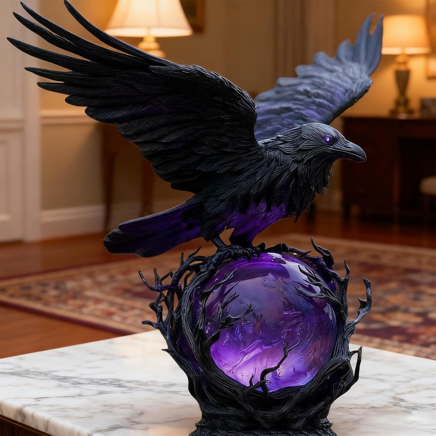 Last Day Up To 70% Off 🖤 Gothic LED Lamp, Mysterious Hollow Raven Sculpture With Glowing Orb, 3D Moonlight Lantern Decor For Gothic & Halloween Lovers