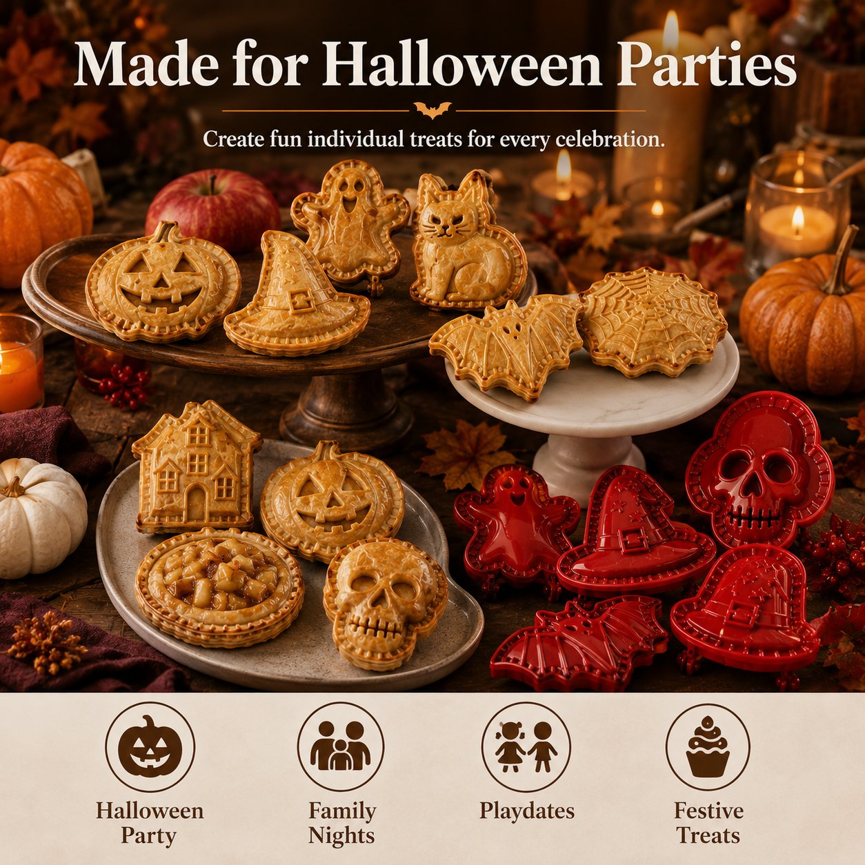 🔥LAST DAY 52% OFF🎃 Halloween Mini Pie Mold Set–8 Spooky Designs for Easy Festive Baking