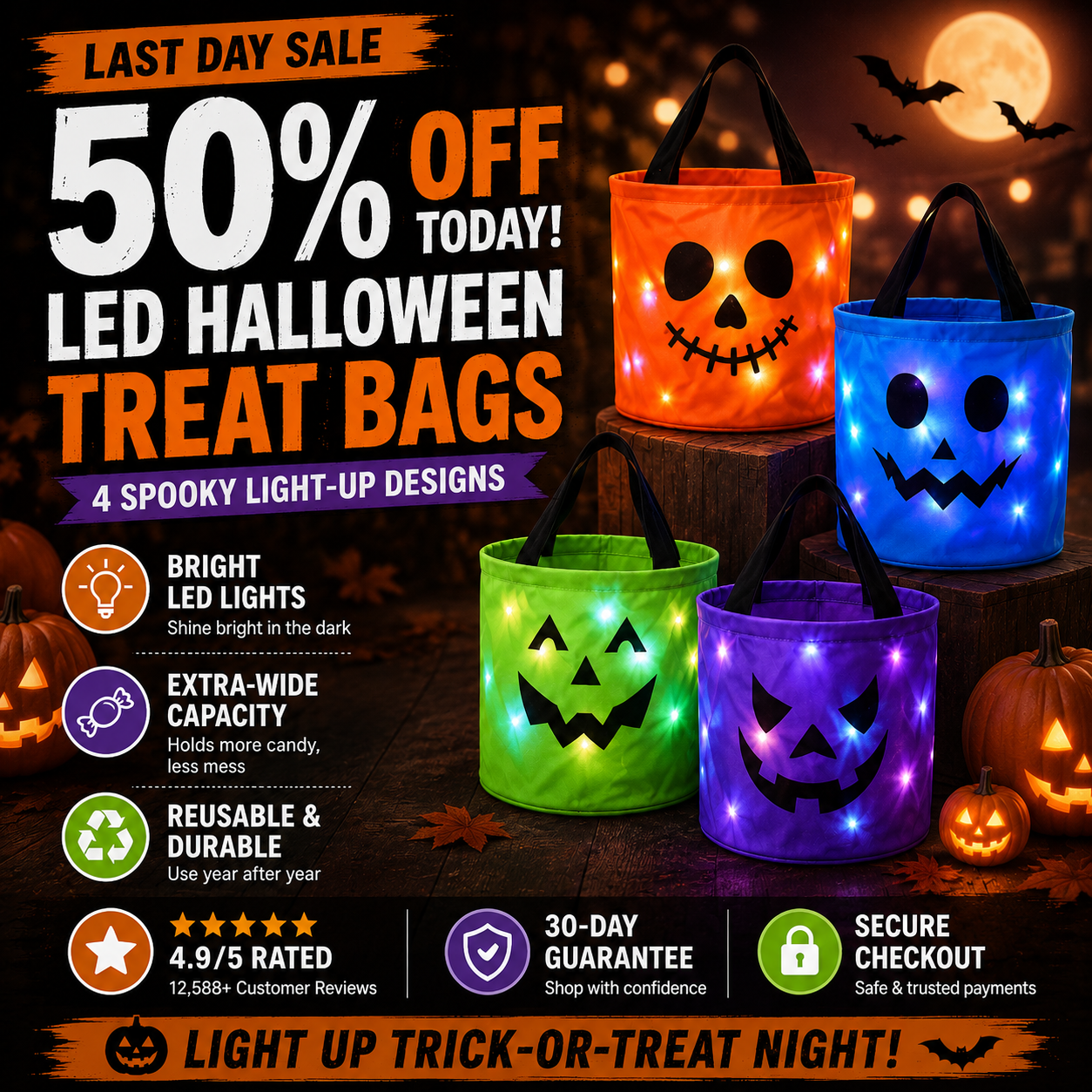 🔥LAST DAY 52% OFF🎃Reusable LED Halloween Treat Bags🎃