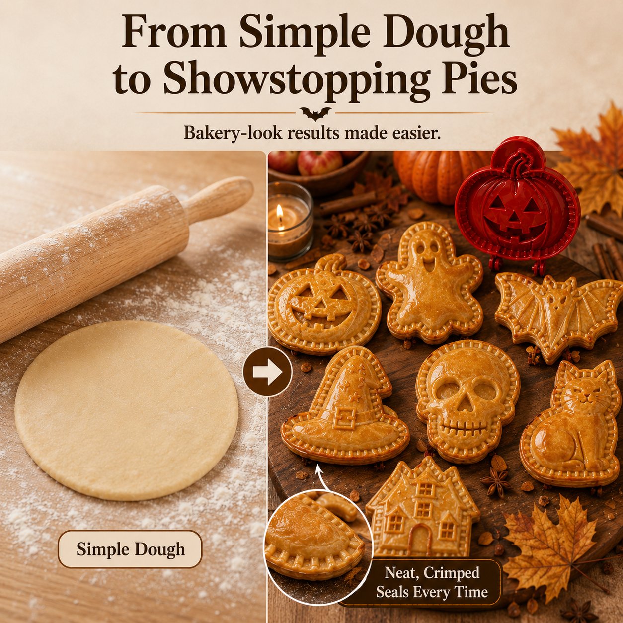 🔥LAST DAY 52% OFF🎃 Halloween Mini Pie Mold Set–8 Spooky Designs for Easy Festive Baking