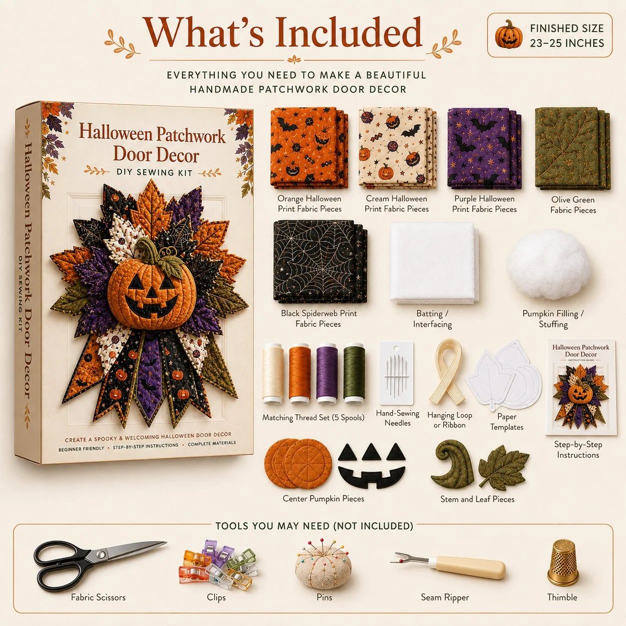 🔥LAST DAY 49% OFF🎃 Beginner-Friendly Oversized Halloween Character Quilted Door Hanger Sewing Kit💕