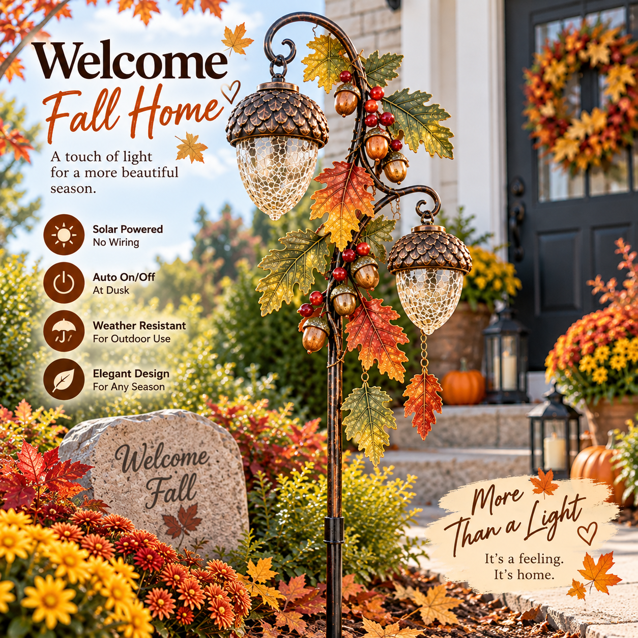🔥 Last Day 70% OFF-🍁 Autumn Acorn Glow™ – Solar Double Acorn Garden Stake Light