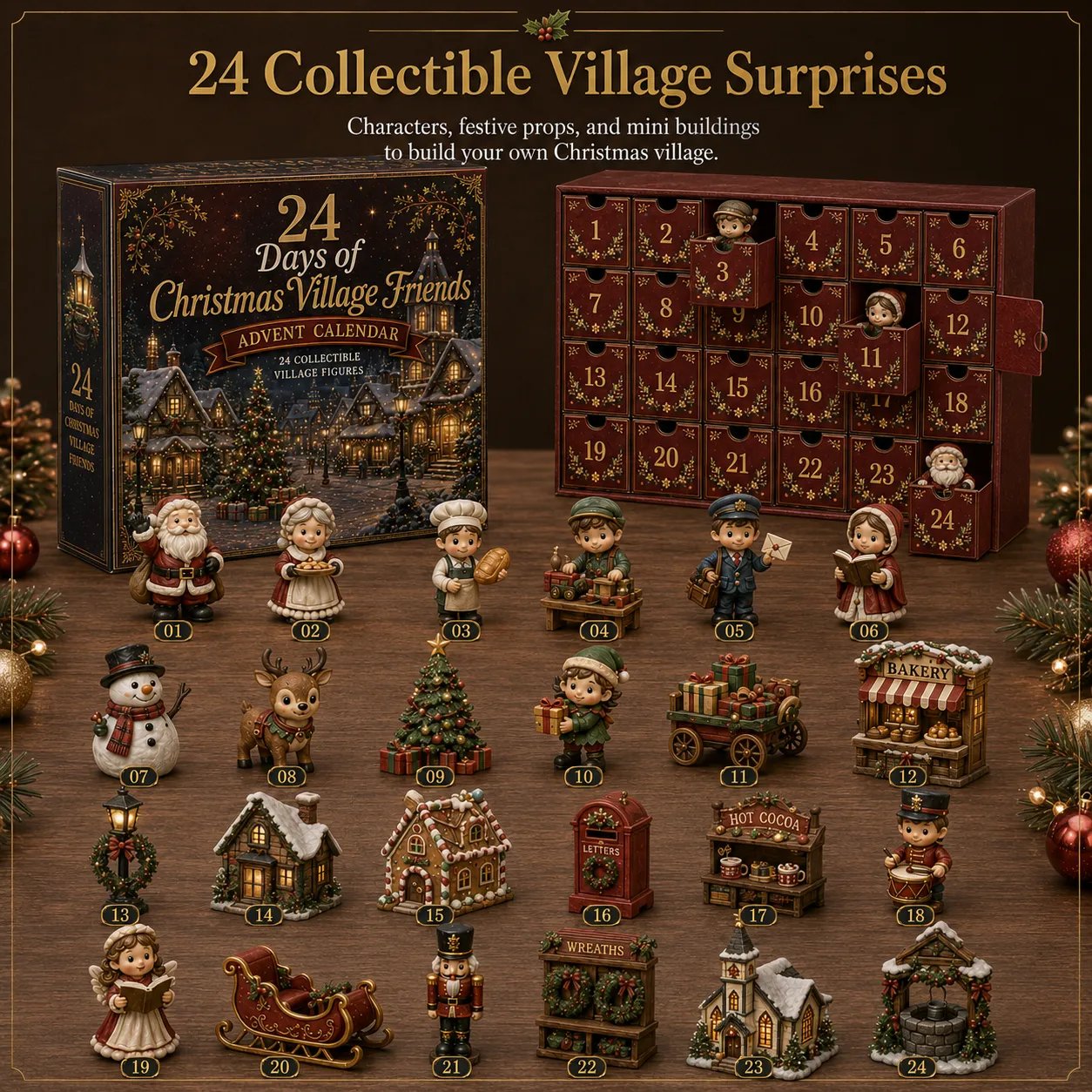 ⏳ Last Day 70% OFF – 🎄24 Days Of Christmas Village Friends Advent Calendar