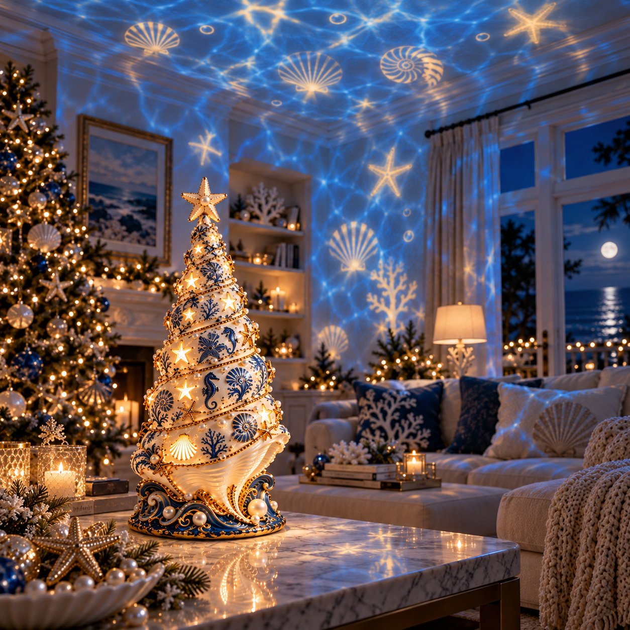 ✨Last Day 70% OFF 🌊 Coastal Christmas Seashell Tree Projection Lamp✨